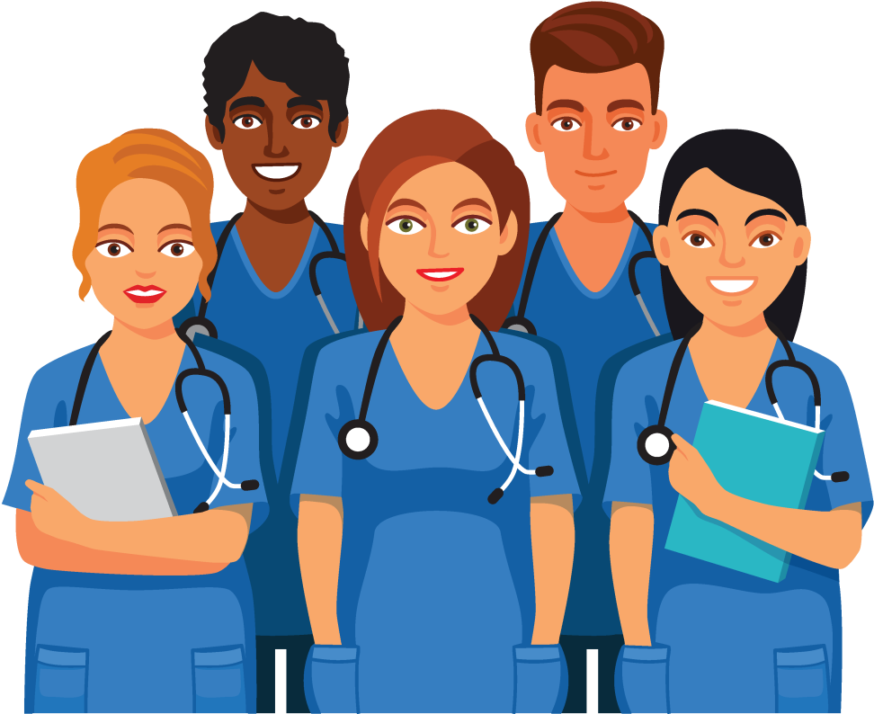  medical workers standing with clipboards