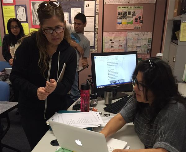 Adult school ASE teacher Sandra Gomez provides direct instruction in English classes for high school credit.